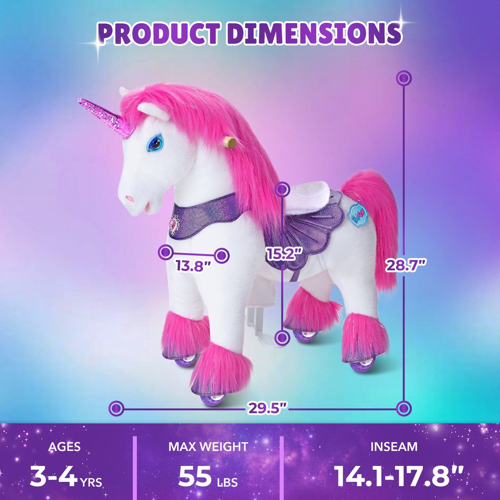PonyCycle Interactive Unicorn Ride-On Toy, Touch Sound, Kid-Powered, Ages 3-4, Pink and Purple, Y352