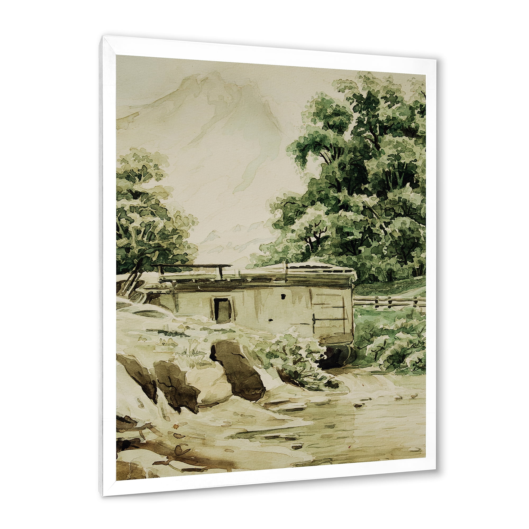 Designart 'Cabin In The Green Mountains' Cabin & Lodge Framed Art Print