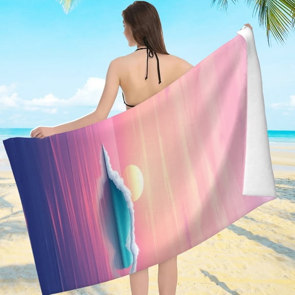 RKSupls Pastel Ocean Wave Sunset Surfer Microfiber Beach Towel, Extra Large Quick Dry Lightweight Towel for Travel Swimming Camping, Soft Super Absorbent- 55.1x27.6in