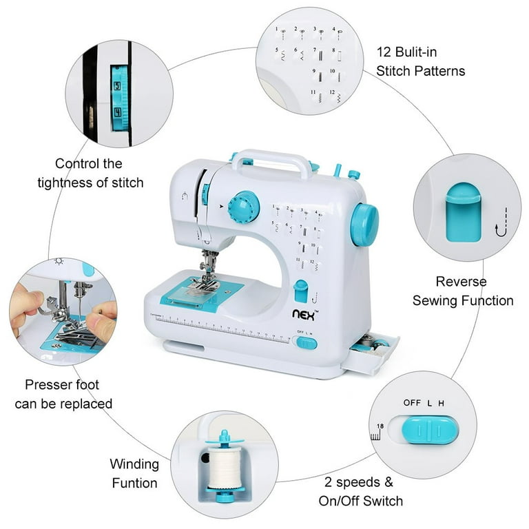 NEX Mini Sewing Machine for Beginners, Portable Dual Speed Sewing Machine  with Needle Protector, Kids Women Household and Travel
