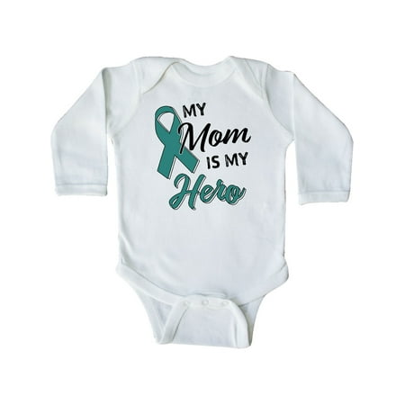 

Inktastic My Mom is my Hero- Ovarian Cancer Awareness Gift Baby Boy or Baby Girl Long Sleeve Bodysuit