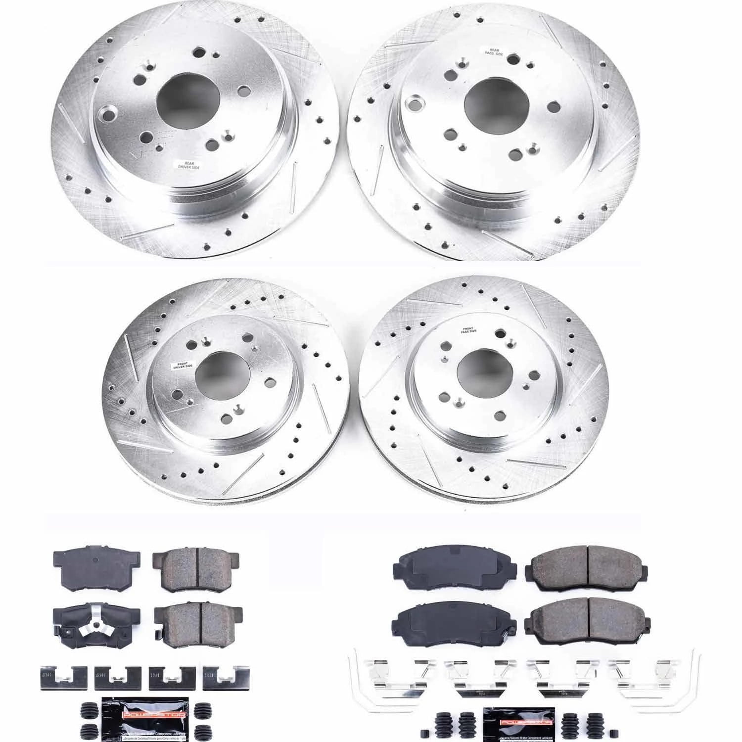 PowerStop Front and Rear Z23 Evolution Sport Carbon-Fiber Ceramic Brake Pad and Drilled & Slotted Rotor Kit Fits: HONDA Select Models K6305