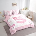 thumbnail image 3 of Manfei Teens Pink Bowknot Twin Bedding Sets 7-Piece, Kawaii Monogrammed S Bedding Comforter Set, Buffalo Plaid Ribbon Reversible Sheet Sets, Ultra Soft Home Decor, 3 of 7