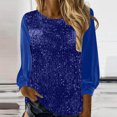 thumbnail image 2 of LWavelet Crew Neck Sequin Blouse Womens Plus Size 3/4 Puff Sleeve Asymmetric Hem Loose Fit Top Blue M, 2 of 7