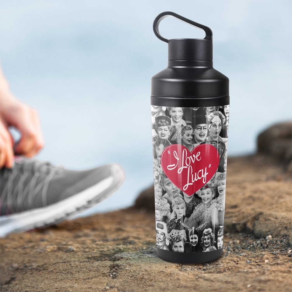 I Love Lucy Official Faces 18 oz Insulated Water Bottle, Leak Resistant, Vacuum Insulated Stainless Steel with 2-in-1 Loop Cap