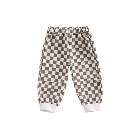 

Suanret Toddler Kid Boy Girl Casual Pants Plaid Pattern Elastic Waist Patchwork Tightened Hem Daily Streetwear Trousers Khaki 4-5 Years