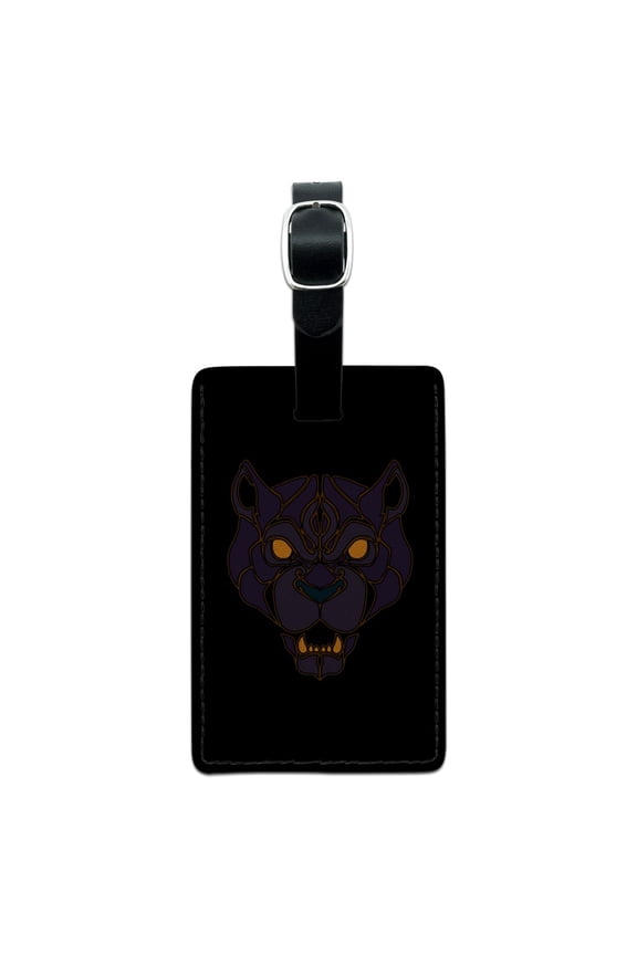 Black Panther Leopard Jaguar Face Tribal Rectangle Leather Luggage Card Suitcase Carry-On ID Tag