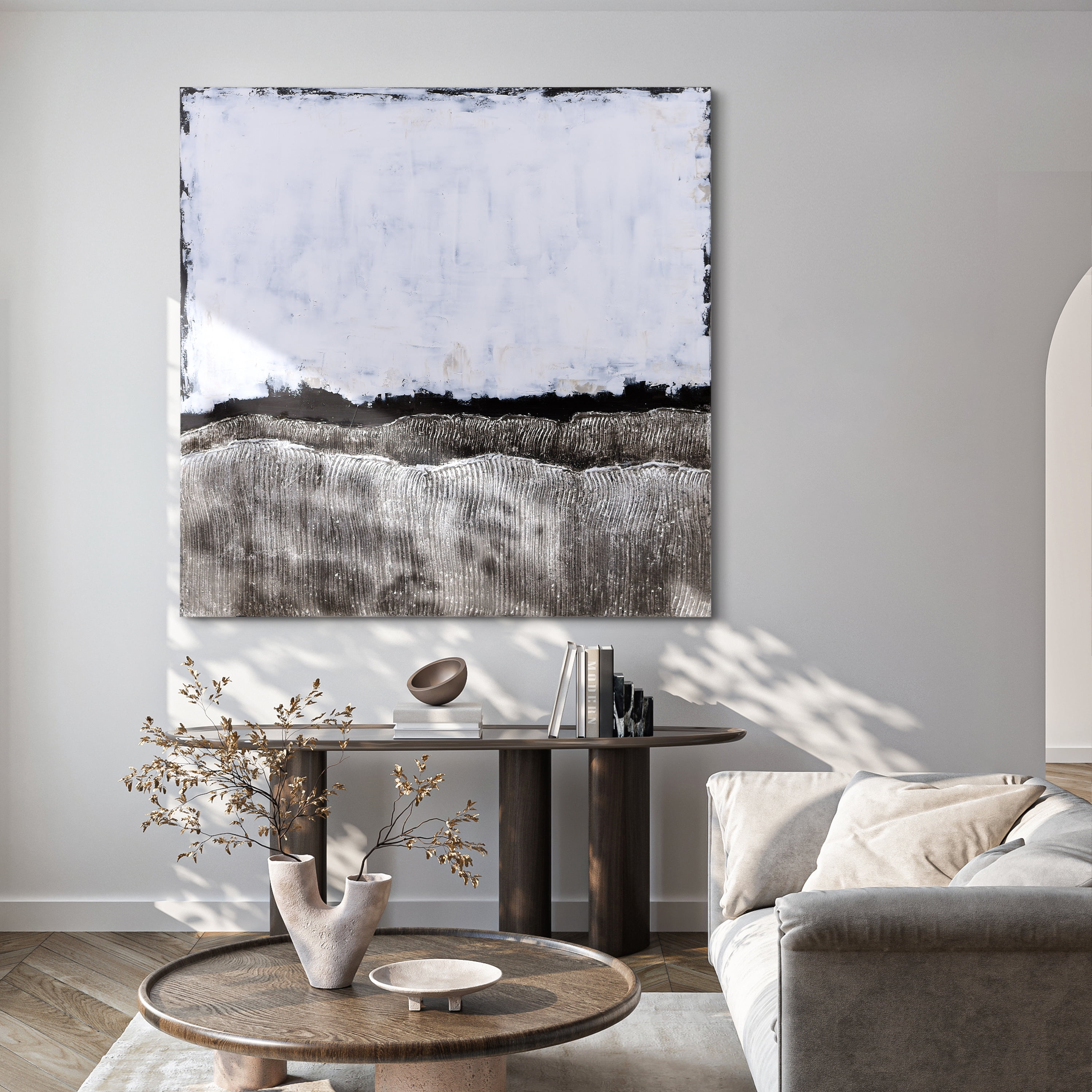 Empire Art Direct White Atmosphere Textured Metallic Hand Painted Wall Art, 48" x 48" x 2", Ready to Hang