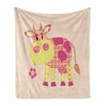 thumbnail image 1 of Cattle Soft Flannel Fleece Blanket, Childish Patchwork Style Cow Animal Eating Foliage Daisy Digital Illustration, Cozy Plush for Indoor and Outdoor Use, 60" x 80", Pink Yellow Peach, by Ambesonne, 1 of 6