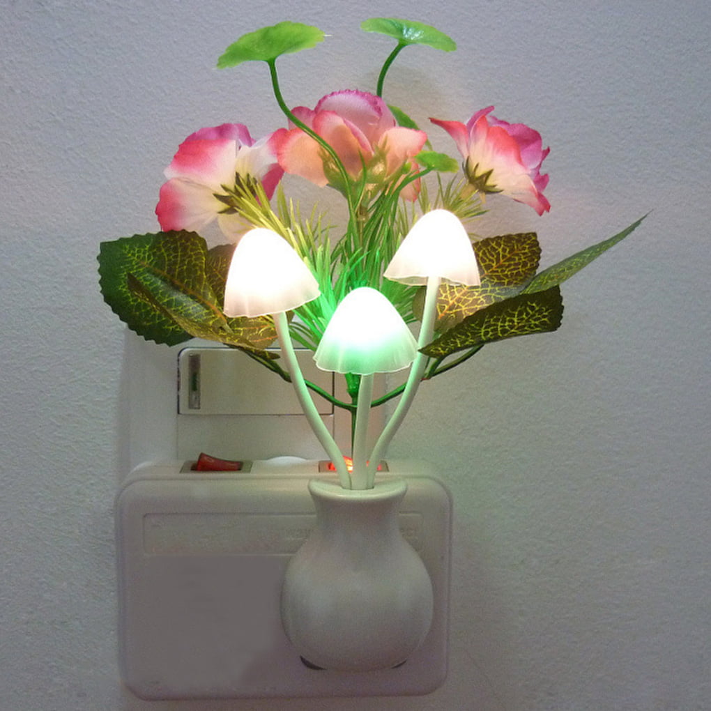 Creative 3 LED Colorful Mushroom Lamp Night Light US-Plug Light Sensor  AC 220V 