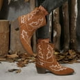 thumbnail image 4 of Womens Retro Cowboy Boots Vintage Suede Embroidered Wide Mid Calf Cowgirl Boots Chunky Heel Slip on Short Dress Booties for Winter Fall Brown Size 9, 4 of 6