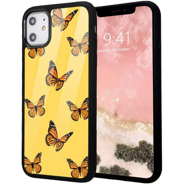 Butterfly Case for iPhone Xs max,Yellow Anti-Fall Soft TPU&Aluminum Hard Back Protection Shockproof Flexible Girls and Man Cases Cover for iPhone Xs max