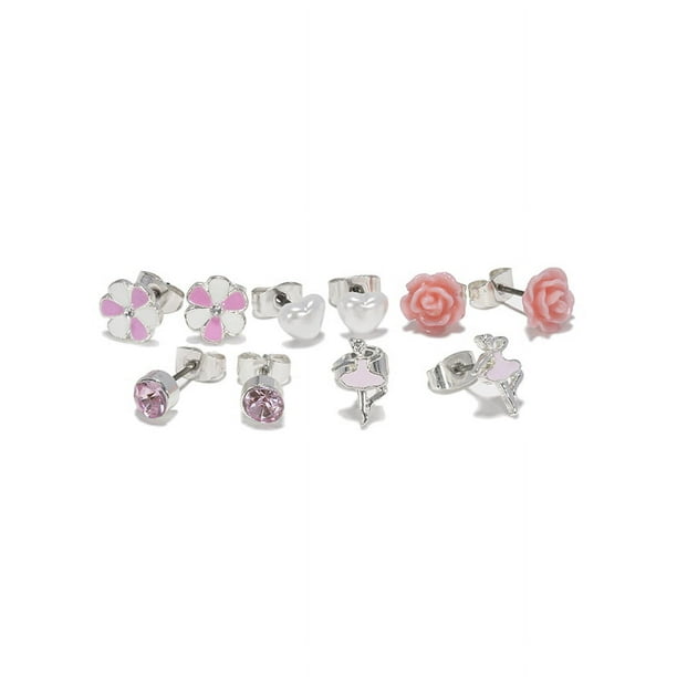 Claire's Ballerina Young Girls Silver & Pink Stud Earrings