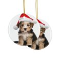 thumbnail image 2 of DistinctInk Hanging Ceramic Christmas Tree Ornament with Gold String - Great Gift/Present - 2 3/4 inch Diameter - Biewer Terrier Puppy Design, 2 of 4