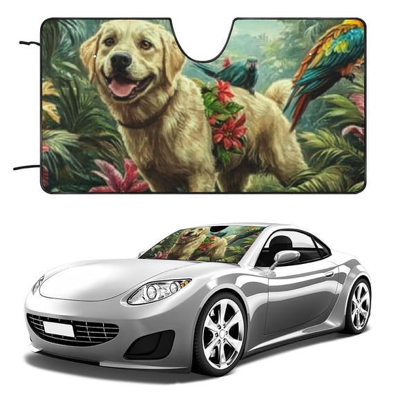 Heduofu Windshield Sun Shade Universal Fit Windshield Sun Shade Design for Dogs Pet Labrador Retriever Puppy Fits Most SUV, Sedan, Pickup, Van 51x28in