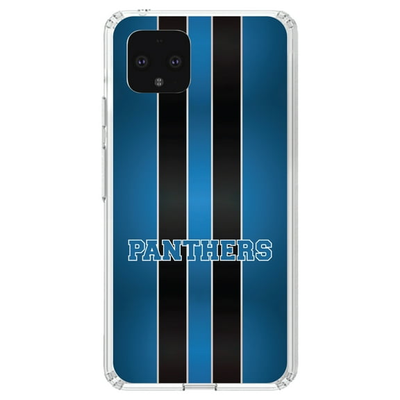 DistinctInk Clear Shockproof Hybrid Case for Google Pixel 4 (5.7" Screen) - TPU Bumper, Acrylic Back, Tempered Glass Screen Protector - Blue Black Panthers - Football Team