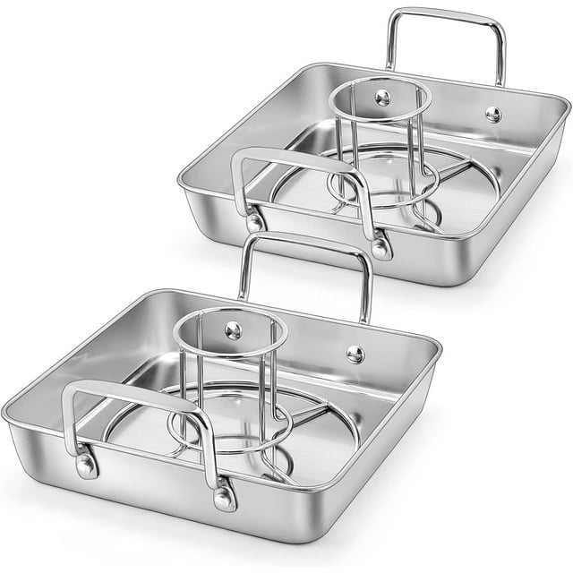 Rôtissoire avec Grille CHEF Bière Canette Poulet Rôtissoire Acier Inoxydable Plaque de Cuisson avec Grille Verticale pour Cuisson Grill Fumoir Poignée à Rivets et Fil Épais Robuste et Lave-Vaisselle