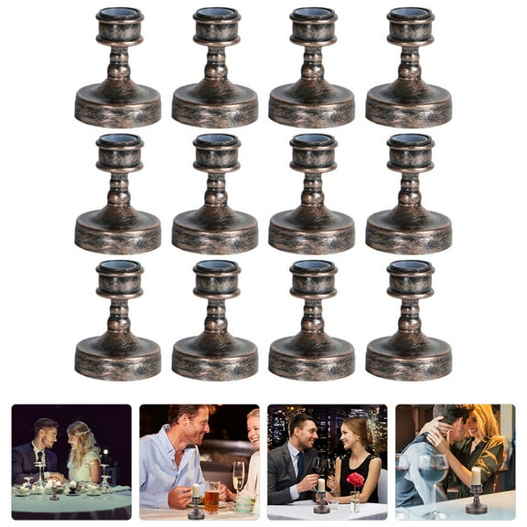 Homoyoyo Vintage Dark Brown Plastic Taper Candle Holders for Home Decor, Set of 12 Pieces