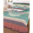 thumbnail image 3 of Quilts Queen Size Bedding Set, Ethnic Boho Floral Lightweight Quilted Comforter, Turquoise Pink Gradient Stripes Soft Reversible Bedspread Coverlet with Pillow Covers for All Season, 90" x 96", 3 of 7