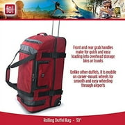 Rig 30 Inch Rolling Duffel Bag, Travel Luggage with Wheels, Red/Grey