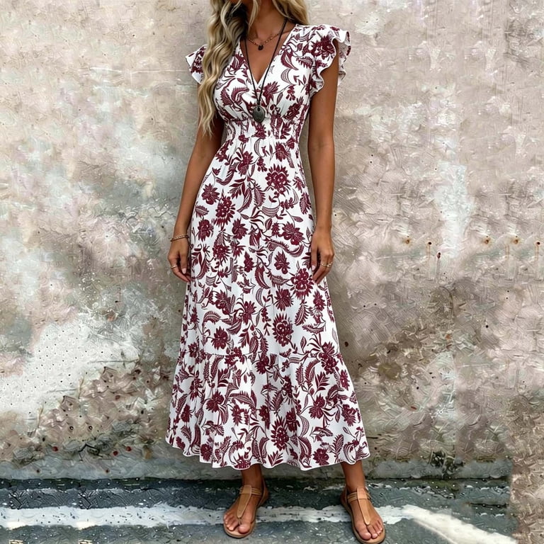 ladies long floral dresses Women's Strappy Maxi Dress Summer Beach Evening Party Boho Embrace the magic of spring in style Tall Women's Floral Maxi Dress