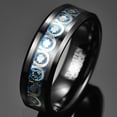 thumbnail image 3 of 8mm Mens Tungsten Ring with Clover and Horseshoe Pattern Inlaid above Blue Background, 3 of 5