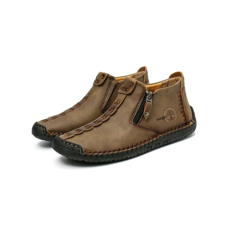

Woobling Men Ankle Boot Non-Slip Booties Zipper Casual Shoes Outdoor Loafers Non Slip Flats Comfort Vintage Khaki US 10
