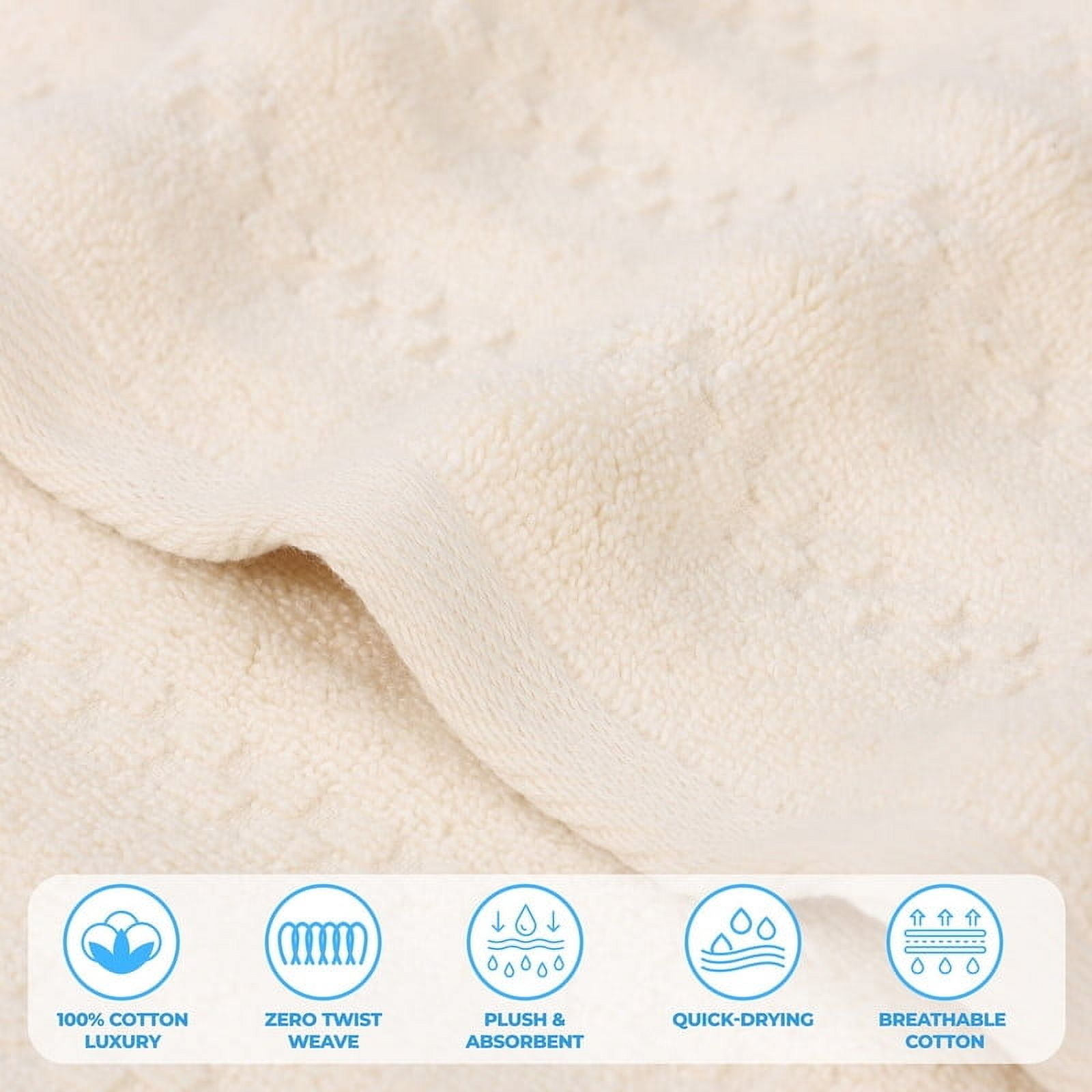 Superior Zuma Zero Twist Absorbent Hand Towels, Set of 6, Ivory
