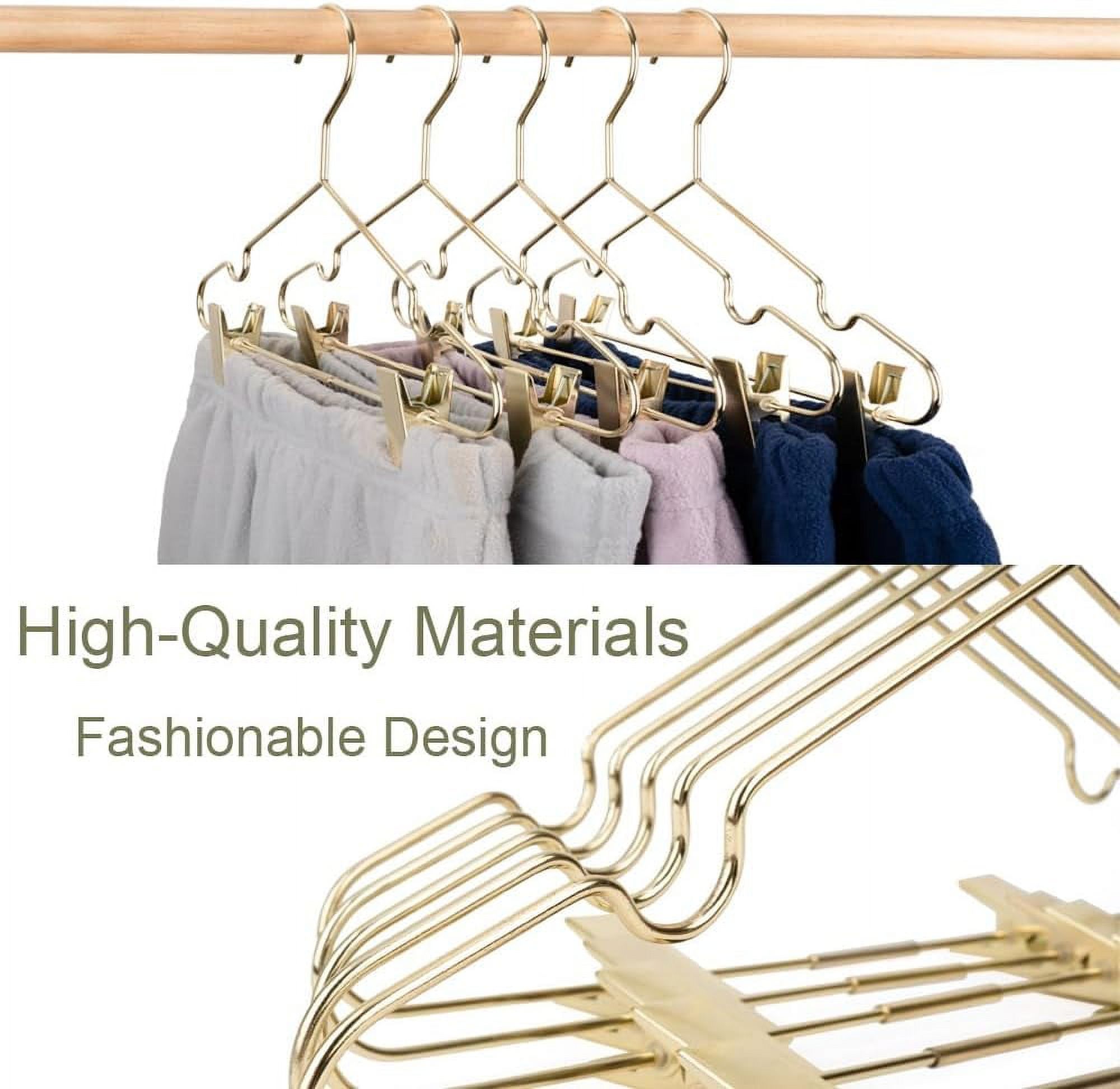 Clothes Hangers 12.6" Gold Metal Skirt Hanger with 2 Adjustable Clips Closet Storage Heavy Duty Rack Shirts, Pants Coats Display Space Saving Solution for Wardrobe 25 Pack