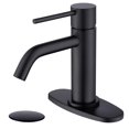 thumbnail image 1 of Grifo de baño negro mate con un solo orificio JXMMP Grifos monomando para fregadero de baño con desagüe emergente y placa de cubierta de 6 pulgadas y manguera de suministro de agua CUPC, 1 of 6