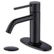 thumbnail image 1 of Grifo de baño negro mate con un solo orificio JXMMP Grifos monomando para fregadero de baño con desagüe emergente y placa de cubierta de 6 pulgadas y manguera de suministro de agua CUPC, 1 of 6