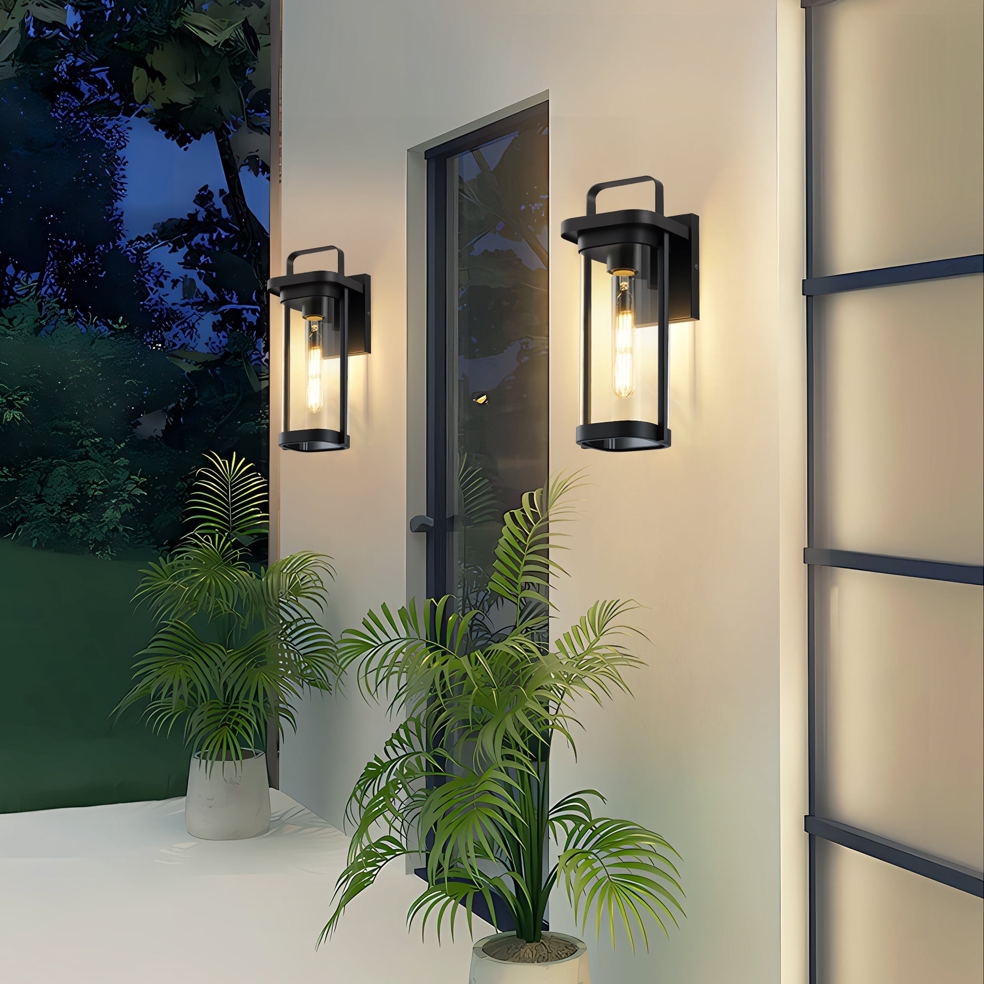 GCGAFUL 11 Inch Outdoor Wall Light, 2 Pack Matte Black Exterior Sconce with Clear Glass, Waterproof Porch Lighting for Front Door, Garage, Patio