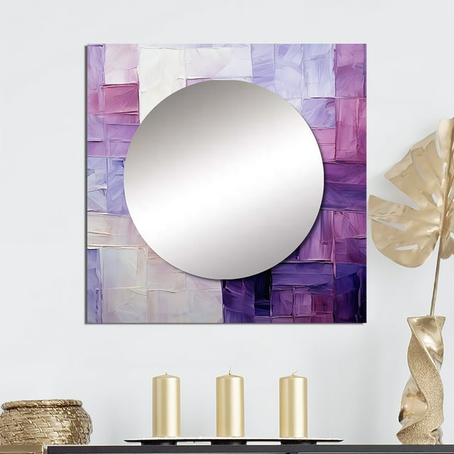 Designart "Abstract Shapes With Lilac Lattices" Abstract Shapes Purple Large Square Mirror - Square Bedroom Mirror Printed Wall Decor - Modern Square Printed Wall Mirror Art