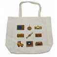 thumbnail image 1 of 90s Shopping Bag, Cartoon Illustration with Old Fashioned Technology Lifestyle Theme Nostalgic Art, Eco-Friendly Reusable Bag for Groceries Beach and More, 15.5" X 14.5", Cream, by Ambesonne, 1 of 2