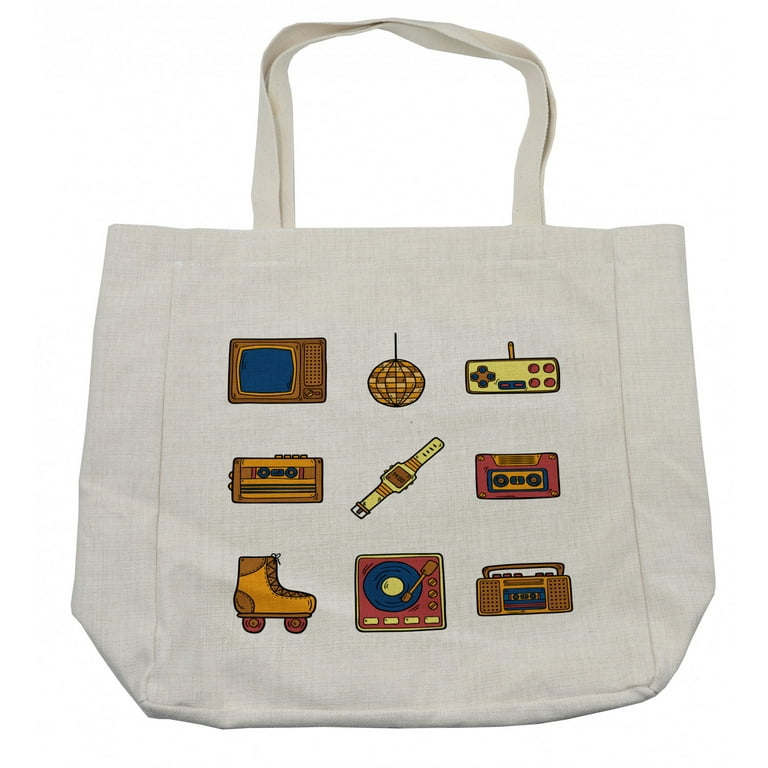 90s Shopping Bag, Cartoon Illustration with Old Fashioned