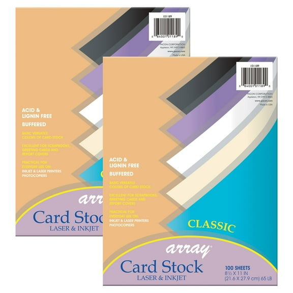 Pacon Classic Card Stock, 5 Assorted Colors, 8-1/2" x 11", 100 Sheets Per Pack, 2 Packs