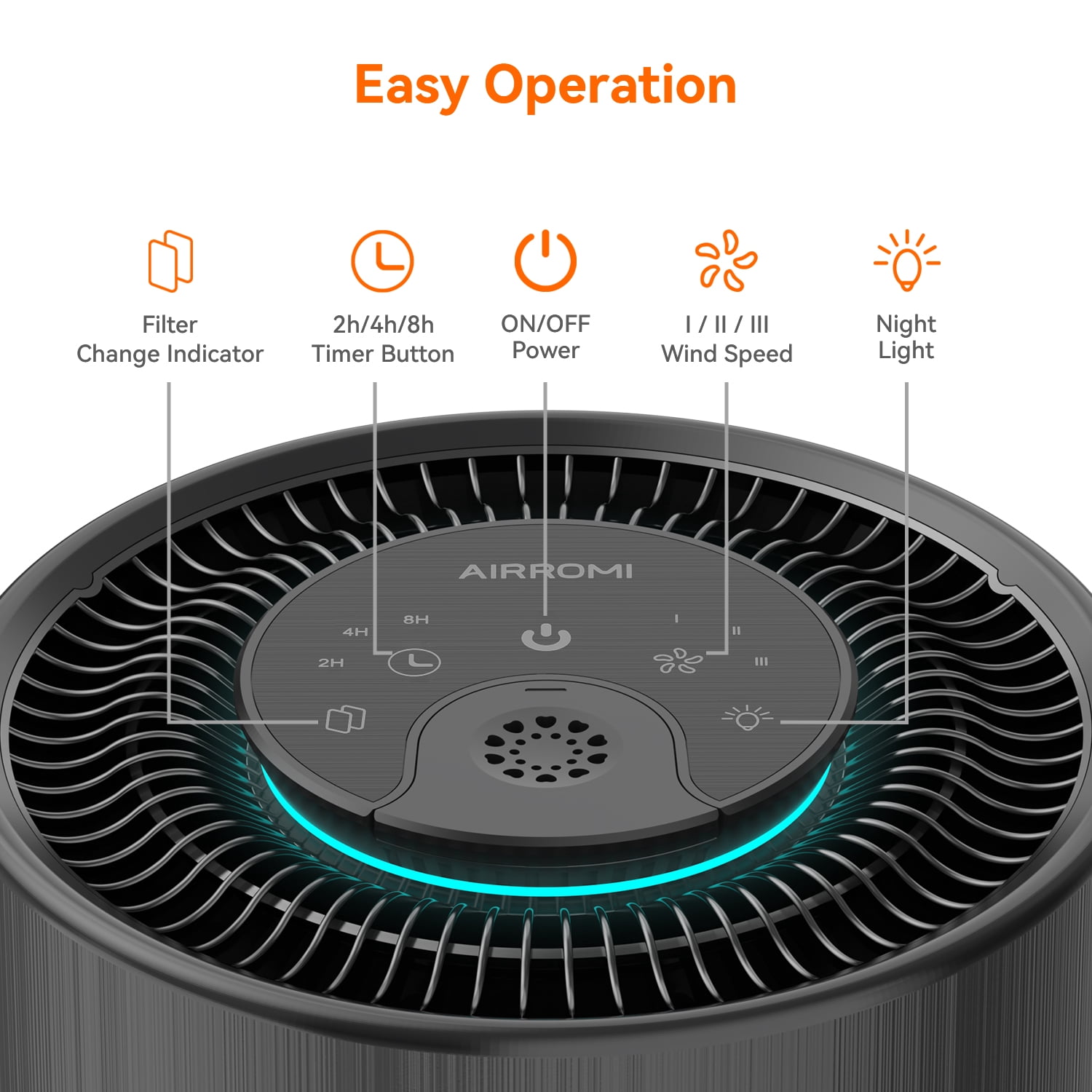 AIRROMI Air Purifier for Home Bedroom Covers 990 Ft² - Hepa 3-in-1 Filter, with Aromatherapy, Night Light & Timer, Remove Smoke, Pet Dander, Odor, Dust,A2001 Black