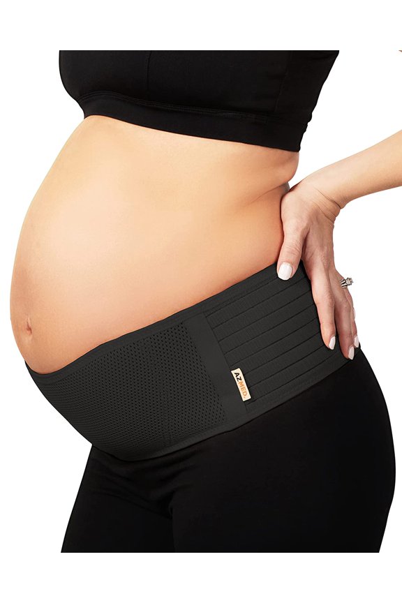 Maternity Belt, Breathable Pregnancy Back Support, Premium Belly Band, More Than 1.3M Happy Mothers, Lightweight Abdominal Binder, One-Size (Black)