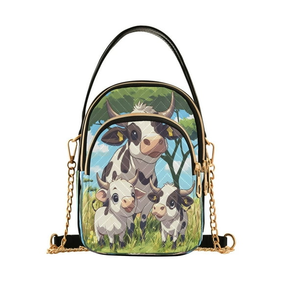 ALAZA Chain Crossbody Bags for Women Cute Cows Family and Tree Shoulder Handbag Phone Purse