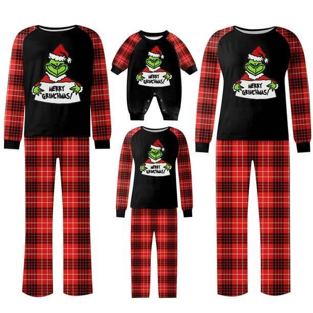 Conjuntos de pijamas navideños familiares a juego Grinch 2024, pijama de Grinch con parte superior y pantalones de pijama a cuadros, pijama de Grinch para niños y adultos para la familia, 6 Años