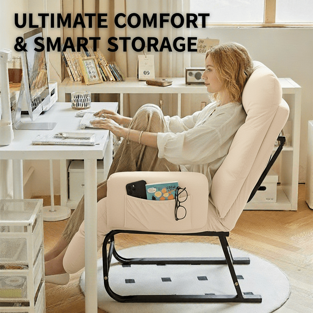 JUANYU Reclining Office Chair,5-Position Backrest Adjustment Desk Chair with Footrest,Ideal for Home or Office Use,Off White