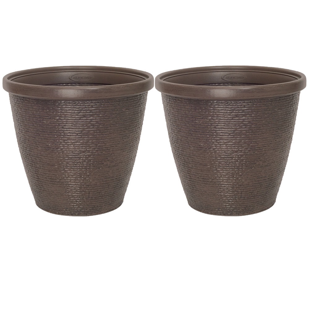 Suncast Chariton 16 Inch Resin Round Decorative Flower Pot Planter (2