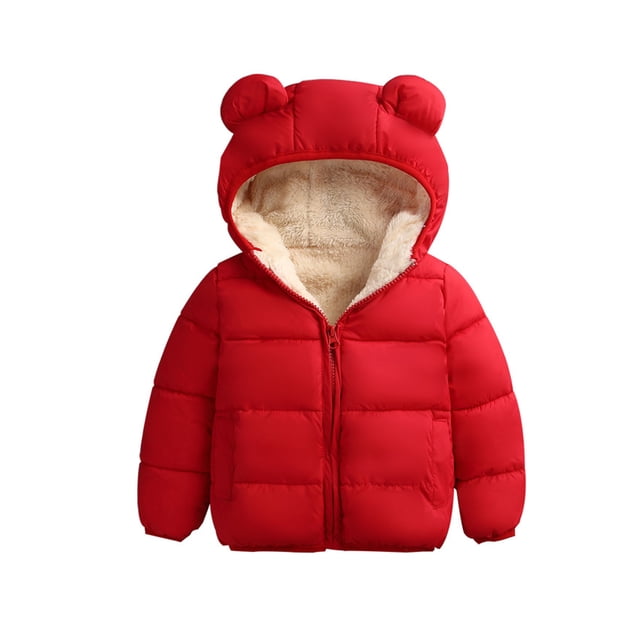 Chaqueta de abrigo para niños y niñas Abrigo cortavientos de dibujos animados con capucha y ropa de abrigo(Rojo/12-18 meses) Nituyy Chaqueta-GL715-FT37456A3