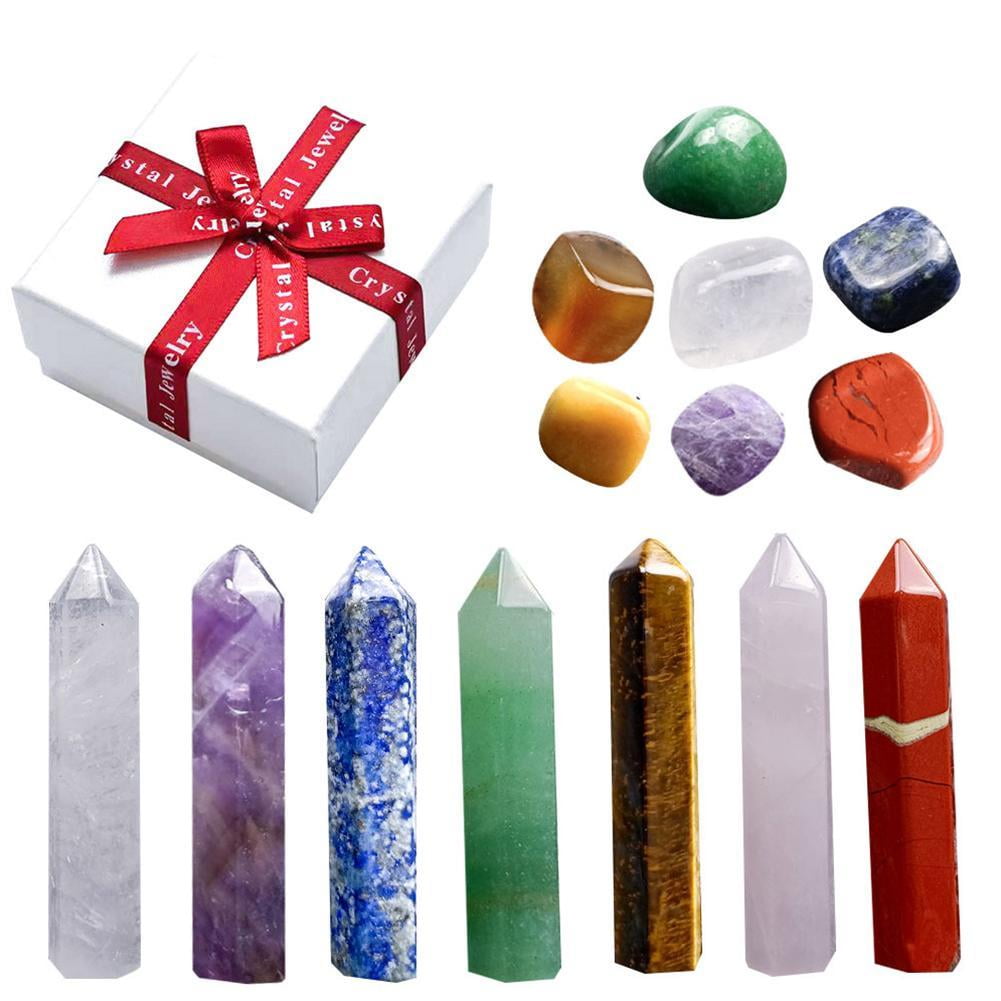 Natural Healing Crystals and Stones 7 Chakra Set Hexagonal Column