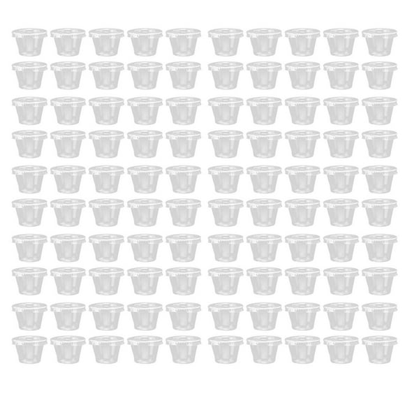 MesaSe Portion Cups With Lids 1 2 3 4 Ounces 100 Pack Disposable Plastic Cups For Meal Prep Portion Control Salad Dressing & Medicine Small Plastic Condiment Container