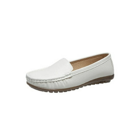 

UKAP Women Flats Driving Loafers Slip On Boat Shoes Casual Comfort Moccasins Womens Non-slip Lightweight White 6.5