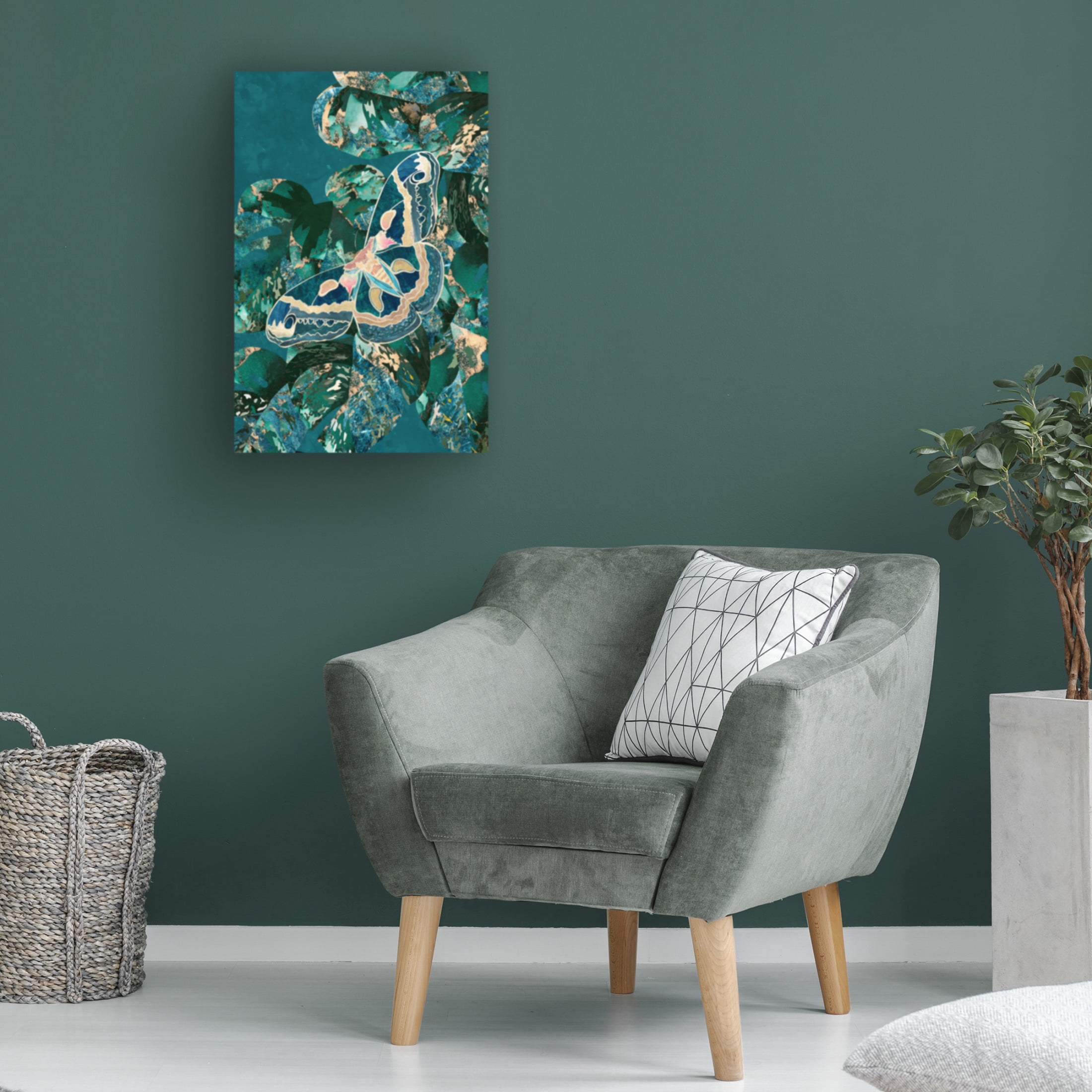 Trademark Fine Art Sarah Manovski Moth and Monstera Leaves Canvas Wall Art