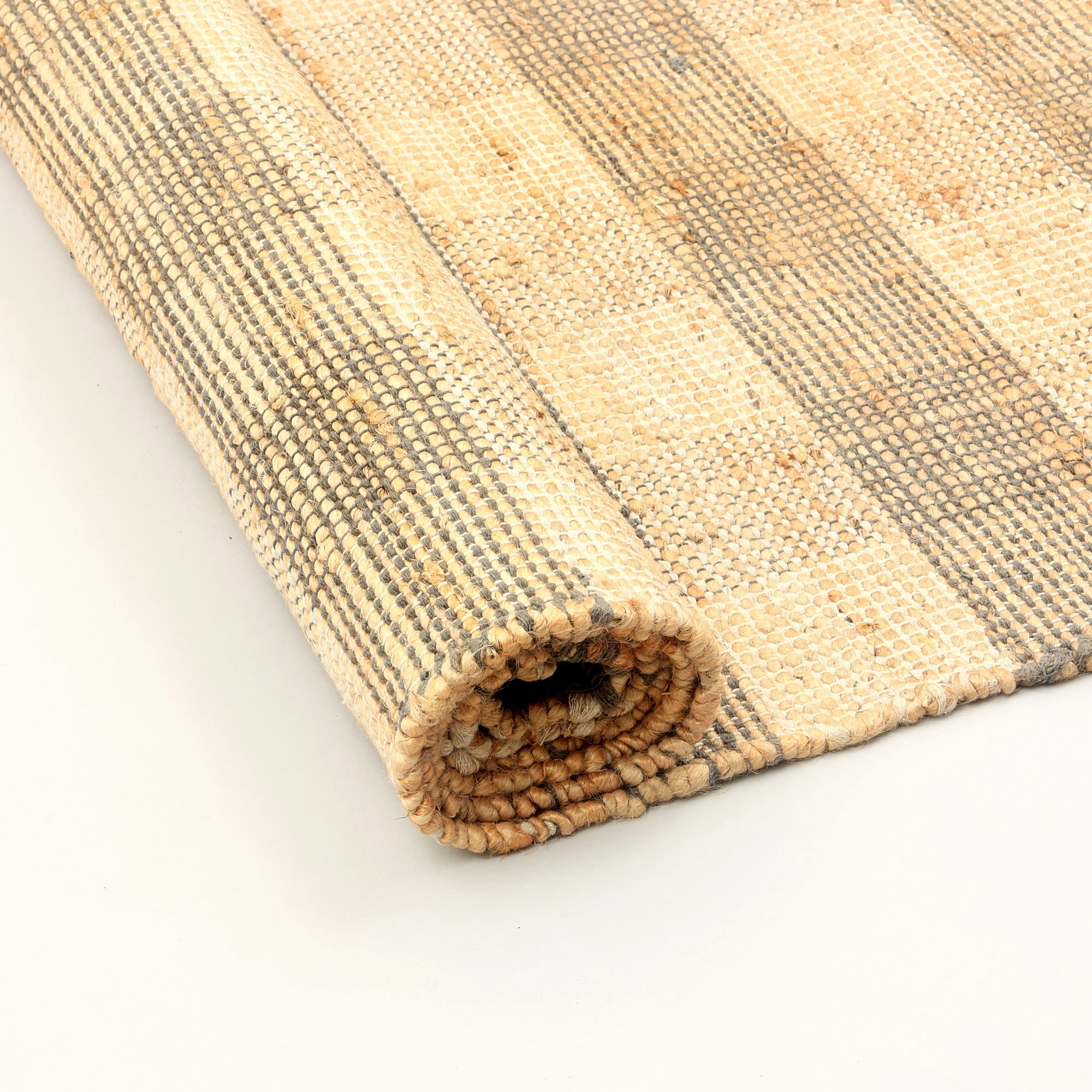 Expobazaar Artisan Hand Woven Jute & Cotton Grey Plaid Rug | 5X7 ft | Eco-Friendly | Modern Home Décor | Comfortable & Stylish