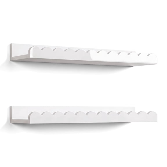 Yangxin Book Shelves, 2-Pack White Floating Shelves for Wall, Scalloped Shelves, Wall Book Shelves for Bedroom
