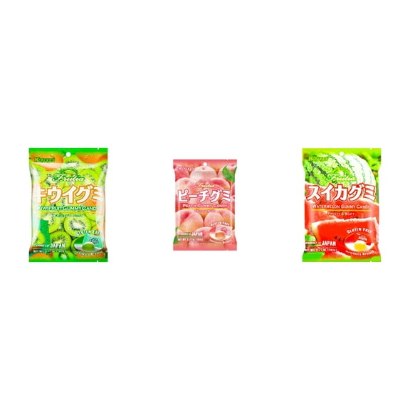 3 Pack Kasugai Gummy Candies, Made in Japan, Gluten Free, Mix 3 Flavor (Kiwi,Peach,Watermelon) Plus NineChef Brand Long Handle Coffee Spoon